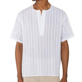 Men's Casual Solid Color V-Neck Loose Short-Sleeved Shirt 05294855M