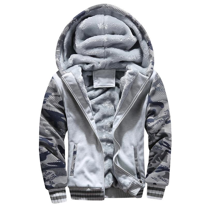 Men's Fleece Camouflage Thickened Warm Hooded Jacket 68268493U