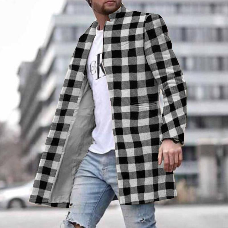 Men's Printed Casual Stand Collar Mid-length Coat 20311126X