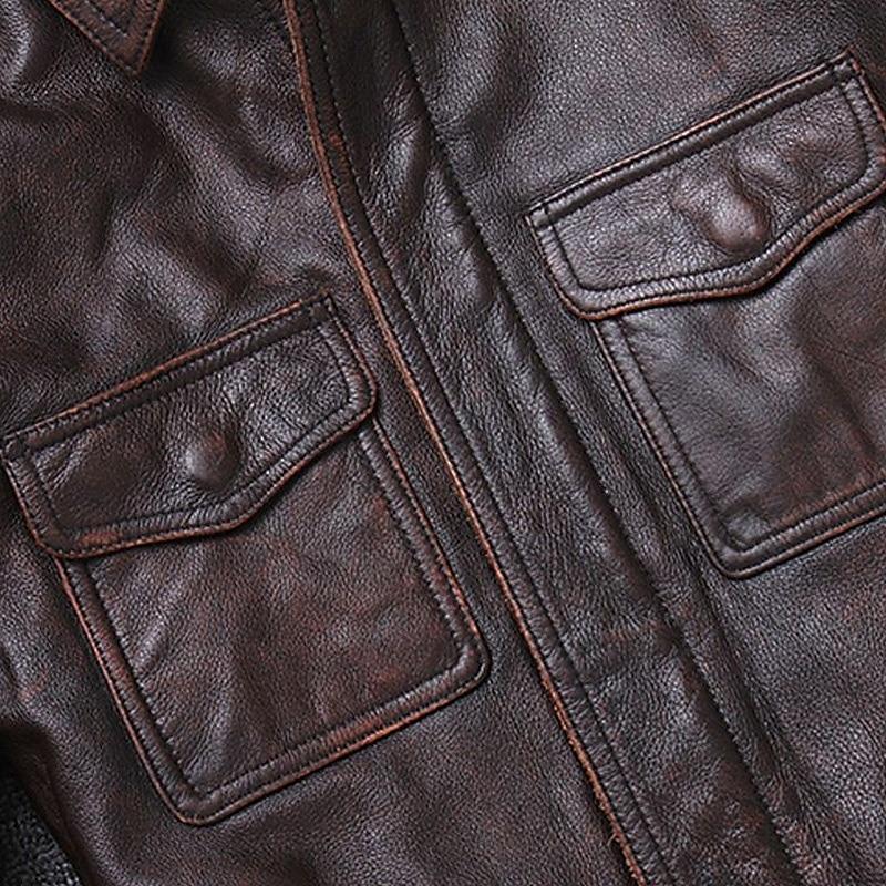 Men's Vintage Lapel Leather Motorcycle Jacket 38226954Y