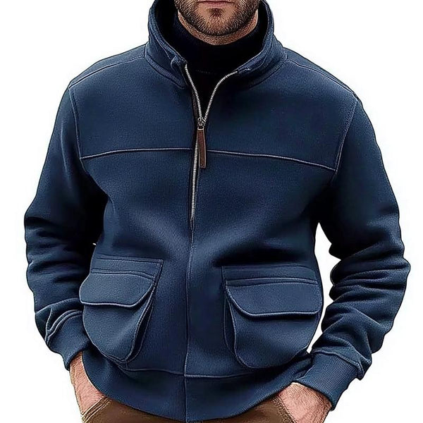 Men's Solid Collar Zip-Up Jacket 57901342U