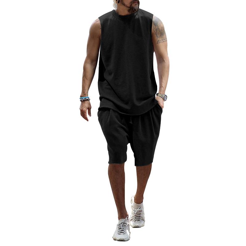 Men's Casual Round Neck Loose Tank Top Sports Shorts Set 71482577M