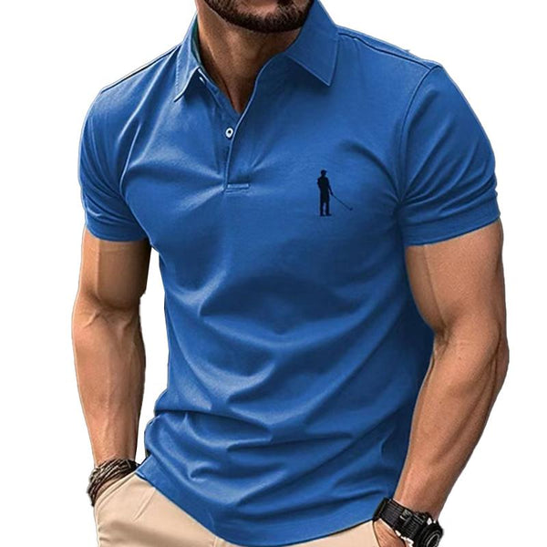 Men's Solid Color Casual Embroidered Short Sleeve POLO Shirt 86744594X