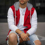 Men's Hooded Sleeveless Vest Solid Color Casual Slim Workwear Vest 36245823X