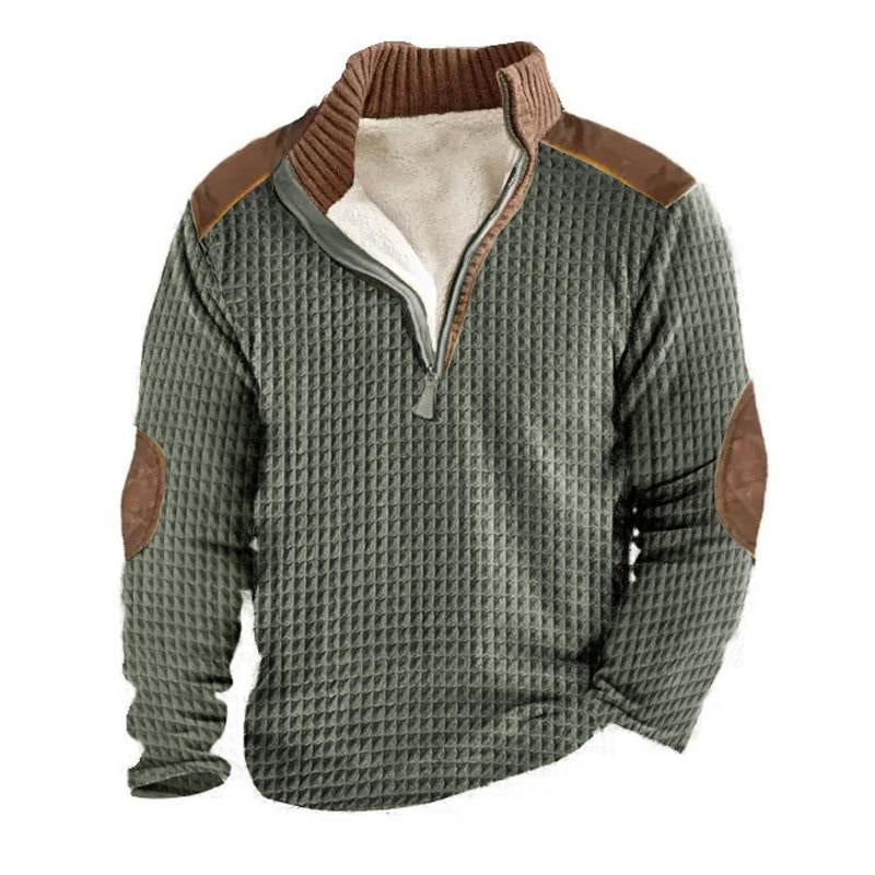 Men's Thickened Stand Collar Waffle Zipper Sweatshirt 68634867X