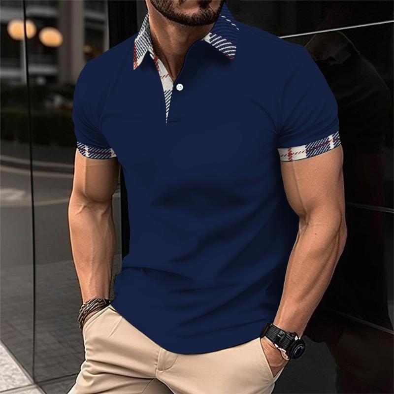 Men's Casual Plaid Color Block Polo Shirt 80125757TO