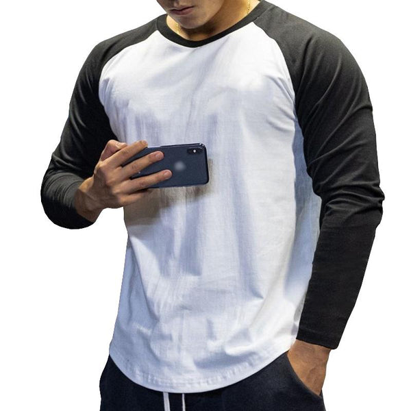Men's Casual Round Neck Color Block Long Sleeve T-Shirt 36721078M