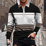 Men's Stripe Print Long Sleeve Zip-Up Polo Shirt 57291848X