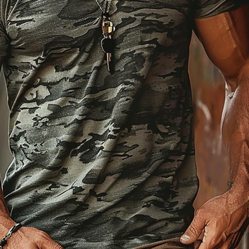 Herren-T-Shirt mit Camouflage-Print und V-Ausschnitt, kurzärmlig, 86062718X