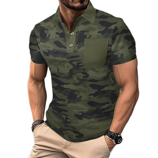 Men's Casual Camo Print Pocket Short Sleeve Polo Shirt 24794471Y