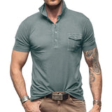 Men's Casual Solid Color Lapel Patch Pocket Short Sleeve Polo Shirt 43968139M