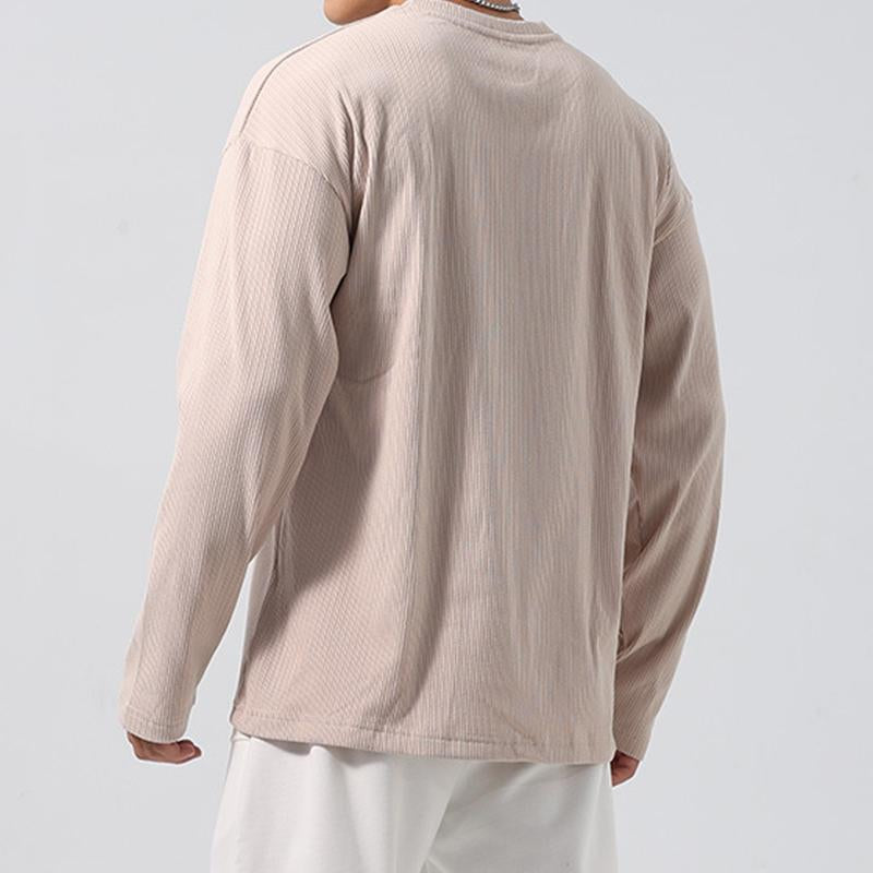 Men's Casual Round Neck Solid Color Loose Long Sleeve T-Shirt 98528431M