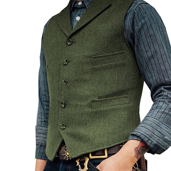 Men's Vintage Solid Color Lapel Vest 84405050Y