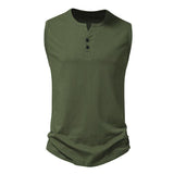 Men's Casual Solid Color Cotton Button V-Neck Sports Tank Top 35143769M