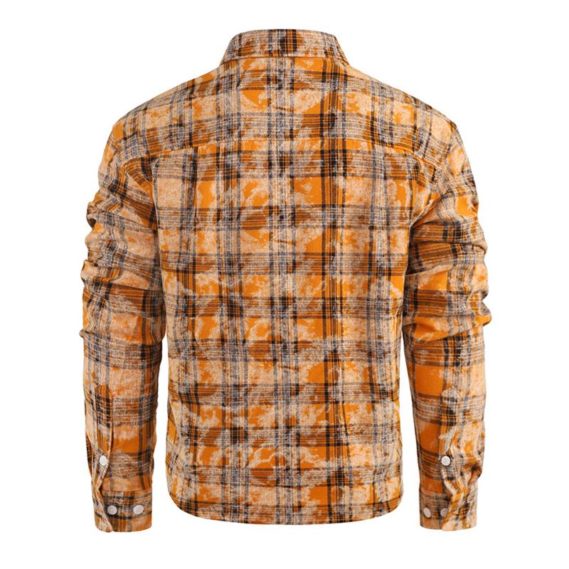 Men's Printed Lapel Long Sleeve Plaid Shirt 61272557X