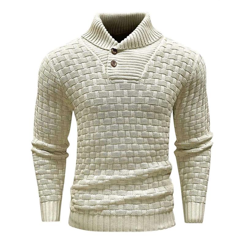 Men's Solid Color Round Neck Pullover Lapel Sweater 19352883X