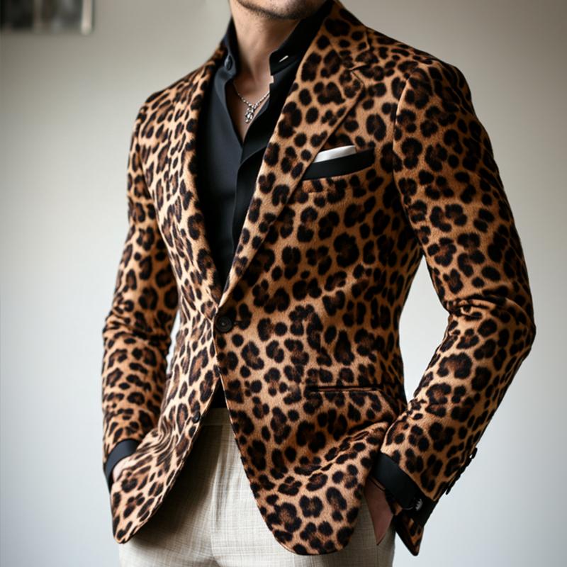 Men's Vintage Casual Leopard Print Single Breasted Blazer 44079175TO