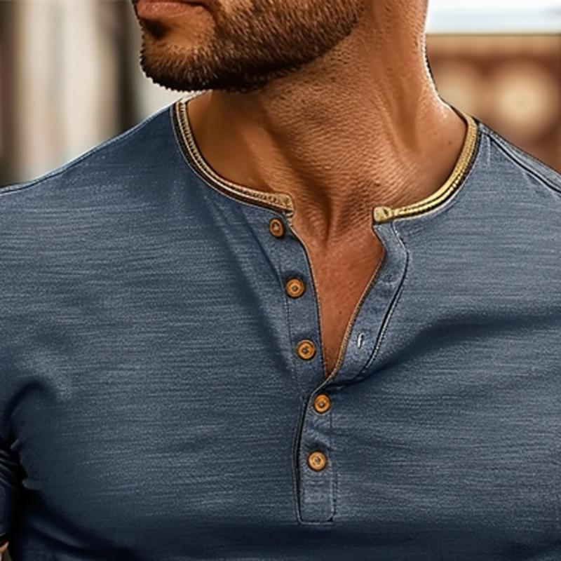 【Spedizione in 24 ore】T-shirt Henley con bottoni tinta unita da uomo 85650762X