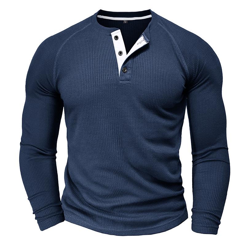 Men's Casual Round Neck Waffle Long Sleeve T-Shirt 43399933Y