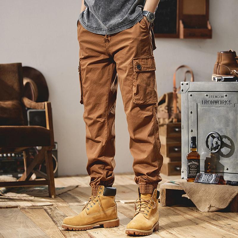 Men's Vintage Solid Color Multi-Pocket Cargo Pants 68640050Y