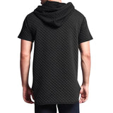 Men's Small Square Texture Fabric Solid Short Sleeve Hoodie 37073650Z