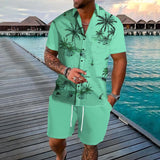 Men's Coconut Print Lapel Button Shirt Short Sleeve Board Shorts Set 98328277X
