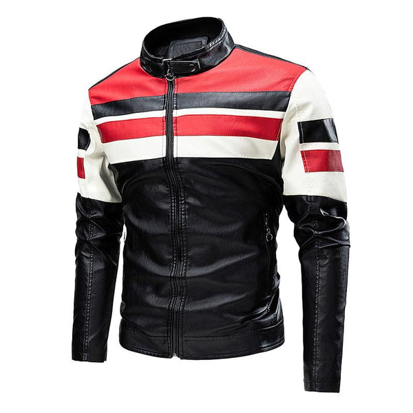 Men's Stylish Patchwork Motorcycle Leather Jacket 96255758U