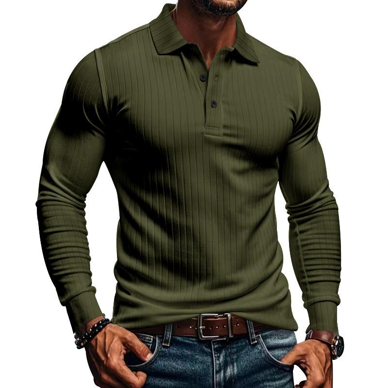 Camisa tipo polo informal de manga larga elástica para hombre 38636391X