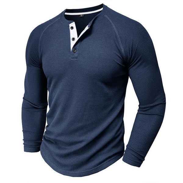 Men's Casual Round Neck Waffle Long Sleeve T-Shirt 43399933Y