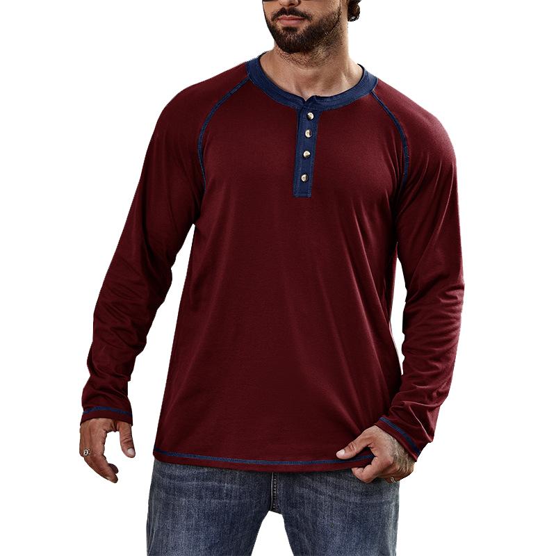 Men's Long Sleeve Crew Neck Henley Shirt 23582261X
