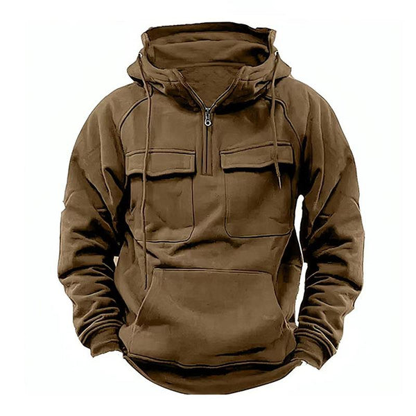 Men's Vintage Thickened Warm Multi-pocket Loose Long Sleeve Hoodie 30799636M