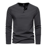 Men's Casual Solid Color Henley Collar Loose Long Sleeve T-Shirt 94745126M