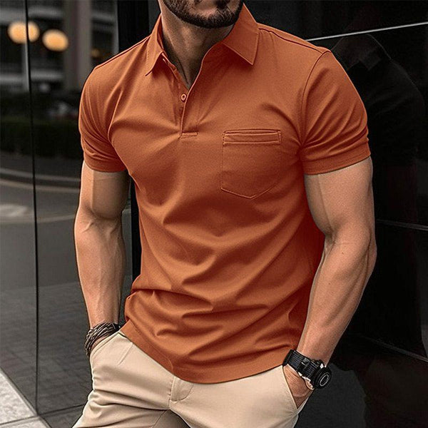Men's Solid Color Button Pocket Sports Lapel Short Sleeve POLO Shirt 23463175X