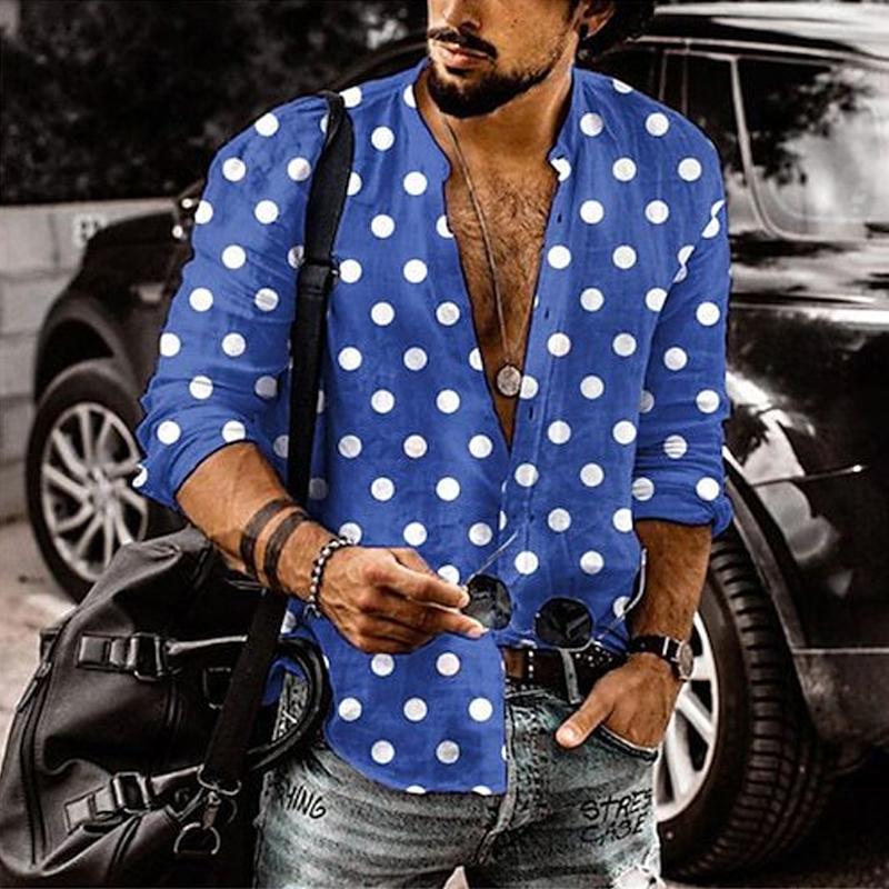 Men's Polka Dot Print Stand Collar Long Sleeve Shirt 00891869X