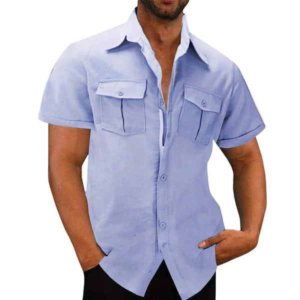 Men's Cotton and Linen Access Control Zipper Short-sleeved Shirt 68812229X