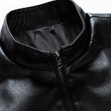 Men's Casual Stand Collar Zipper Slim Leather Jacket 99434666M