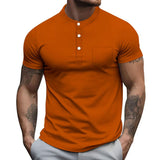 Men's Casual Solid Color Round Neck Button Down Short Sleeve Polo Shirt 49169531Y