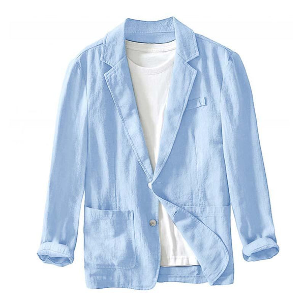 Men's Casual Cotton Linen Solid Color Lapel Long-Sleeved Blazer 97597244M