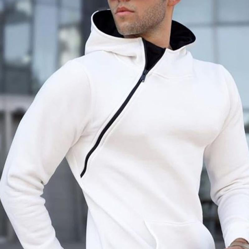 Men's White Side Zip Loose Hoodie 33093993U