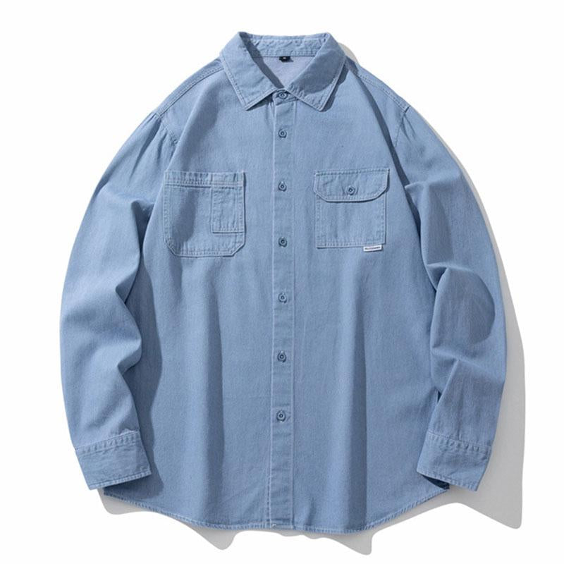 Men's Vintage Lapel Loose Long Sleeve Denim Shirt 78188207M
