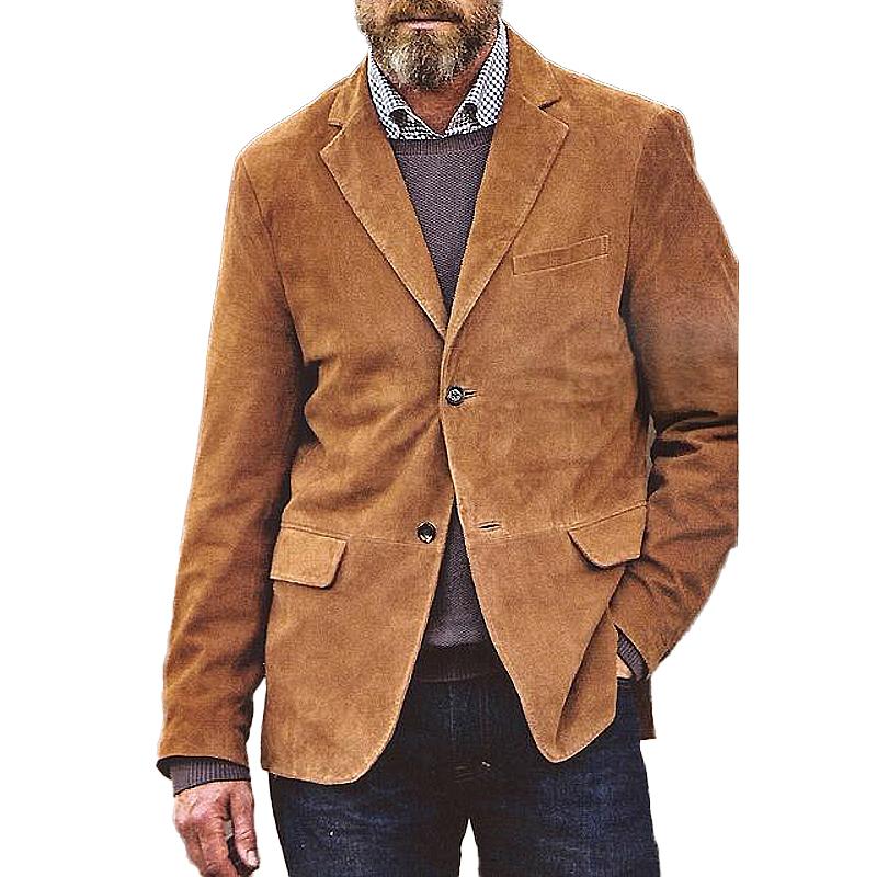 Men'S Vintage Solid Suede Lapel Blazer 82893217Y