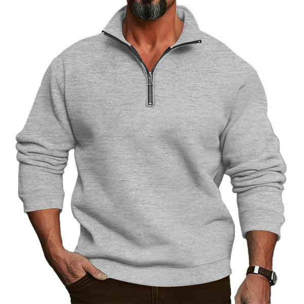 Men's Casual Solid Color Stand Collar Zipper Loose Sweatshirt 13385992Y