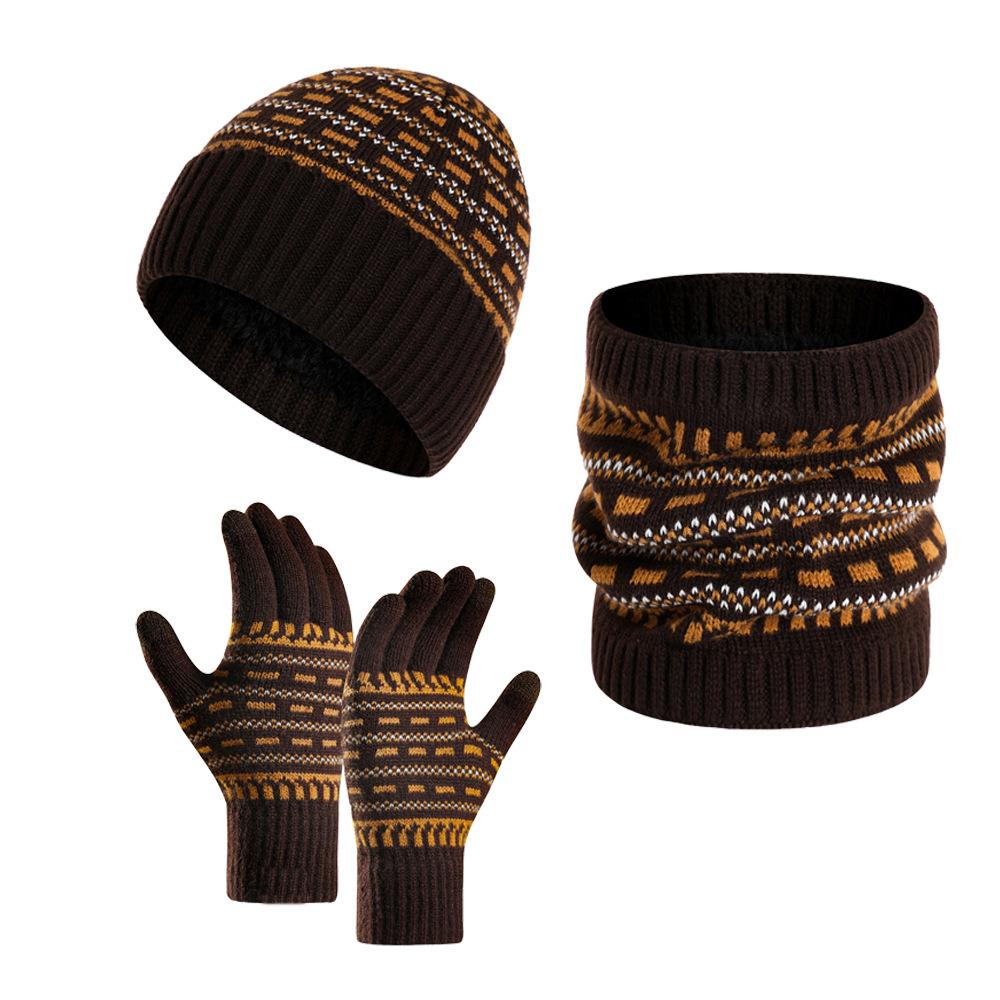 Conjunto de tres piezas de gorro, bufanda y guantes de punto cálidos para hombre 65725898F