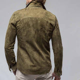 Men's Solid Color Suede Lapel Long Sleeve Shirt Jacket 61391775Z