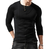 Men's Solid Color Henley Collar Long Sleeve T-Shirt 04364778X