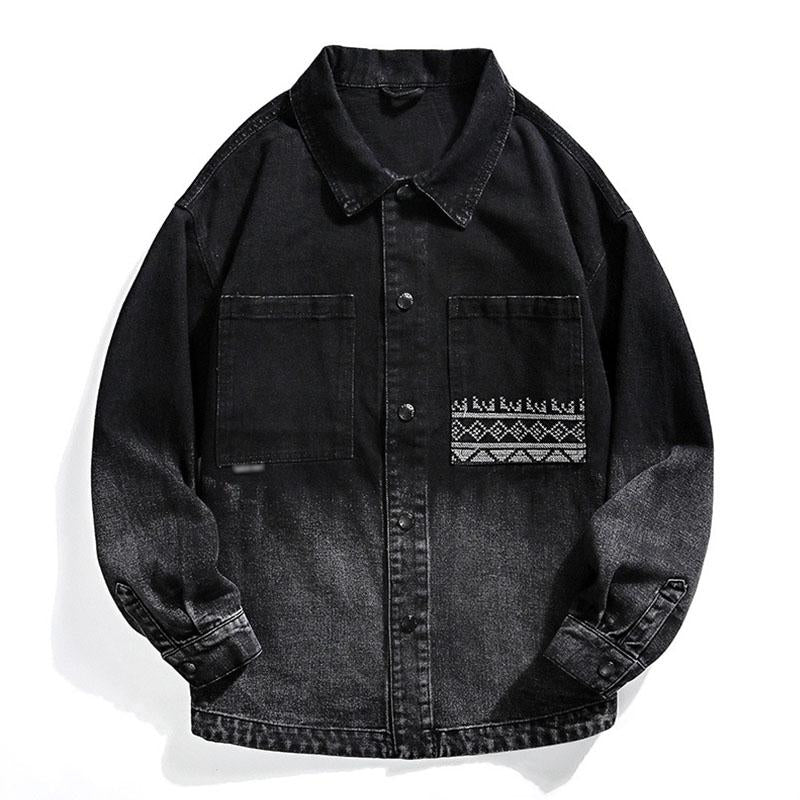 Men's Fashion Embroidered Gradient Loose Lapel Denim Jacket 83785514M