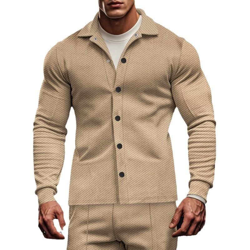 Veste chemise décontractée à manches longues et revers en sergé pour homme 81404977M