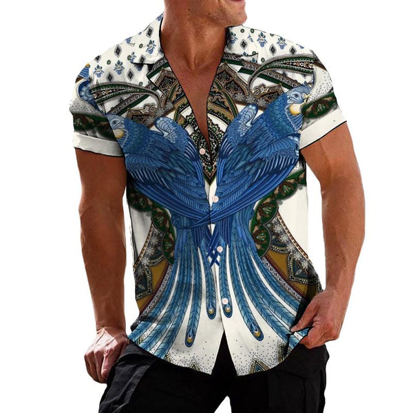 Men's Retro Casual Symmetrical Parrot Lapel Print Shirt 68129922TO