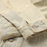 Men's Vintage Washed Distressed Cashew Flower Print Loose Denim Jacket 55298314M