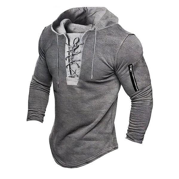 Men's Casual Outdoor Solid Color Strappy Hooded Sweatshirt 80311814Y